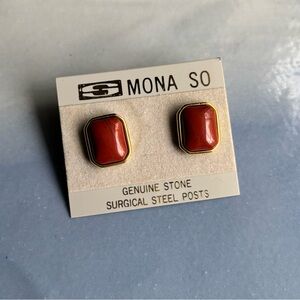 Vintage Mona So Genuine Jasper Stud Earrings